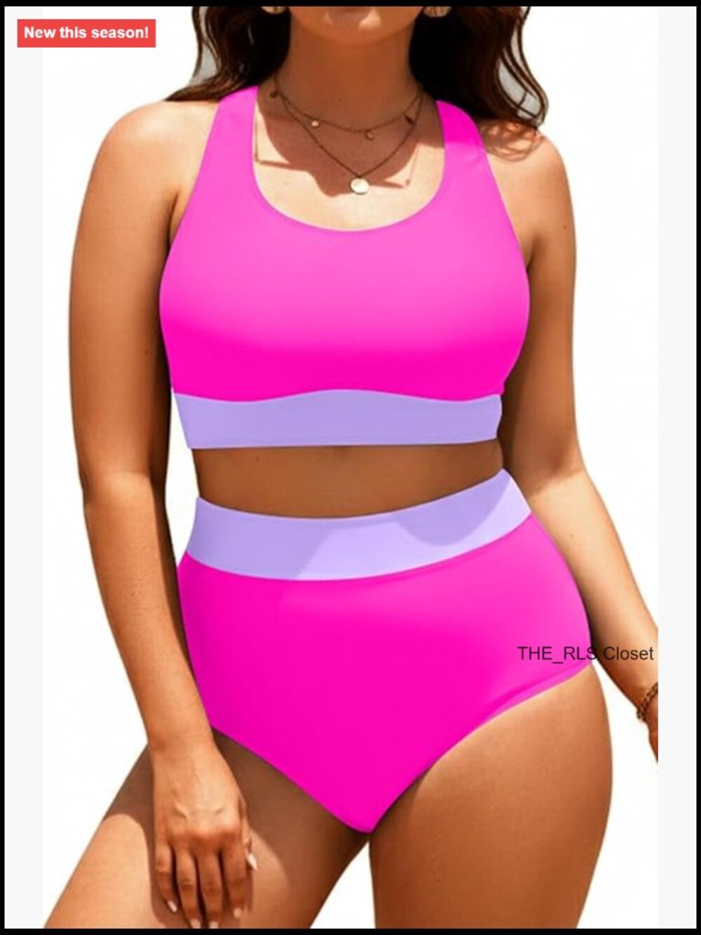 Plus Size High Waisted Bikini Set Sporty Scoop Neck Two Piece Swimwear